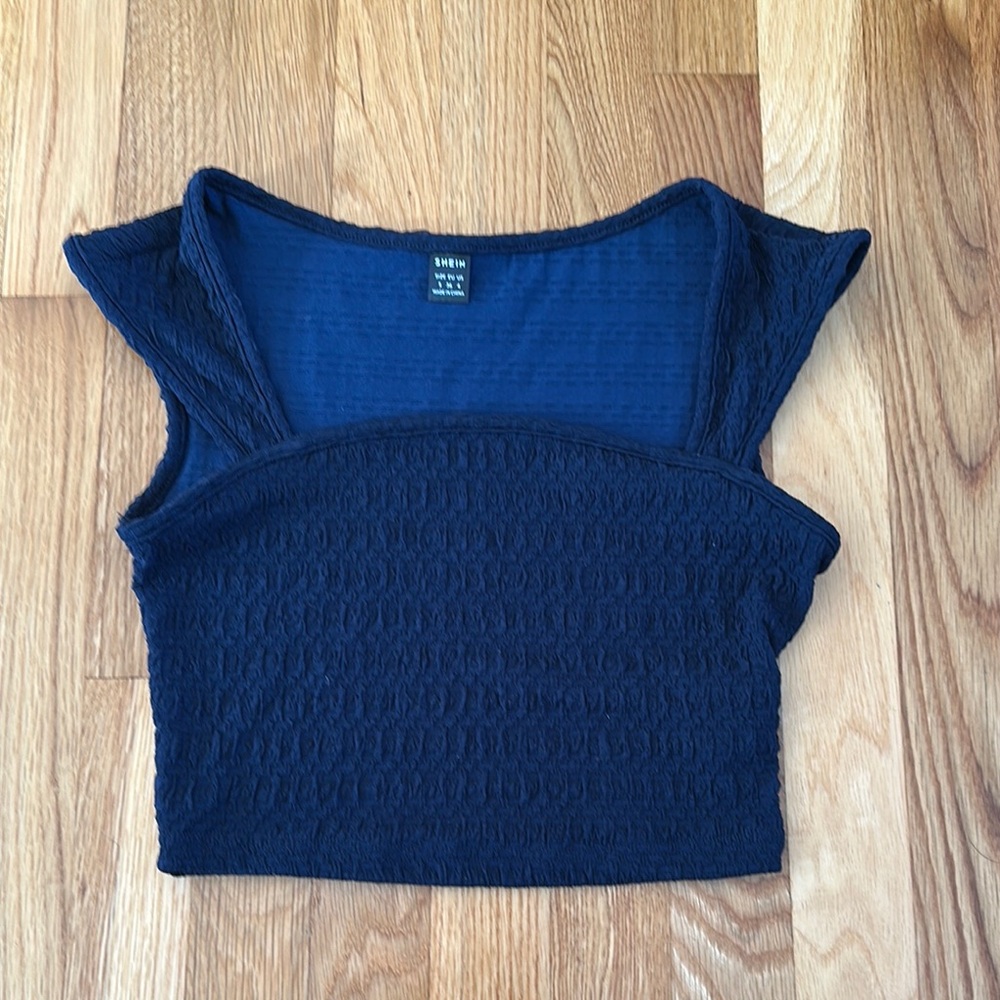 Navy Textured Crop Top